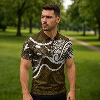 Aloha Hawaii Kalo Pikake Lei Zipper Polo Shirt Chest Tattoo Gold Hawaiian Pattern LT14 - Polynesian Pride