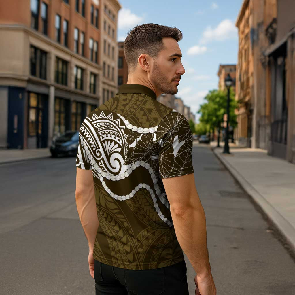 Aloha Hawaii Kalo Pikake Lei Zipper Polo Shirt Chest Tattoo Gold Hawaiian Pattern LT14 - Polynesian Pride