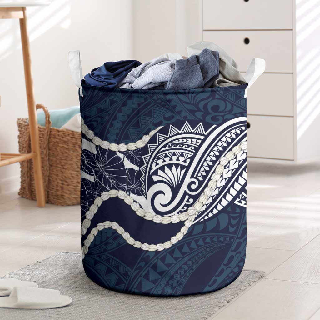 Aloha Hawaii Kalo Pikake Lei Laundry Basket Chest Tattoo Oxford Blue Hawaiian Pattern