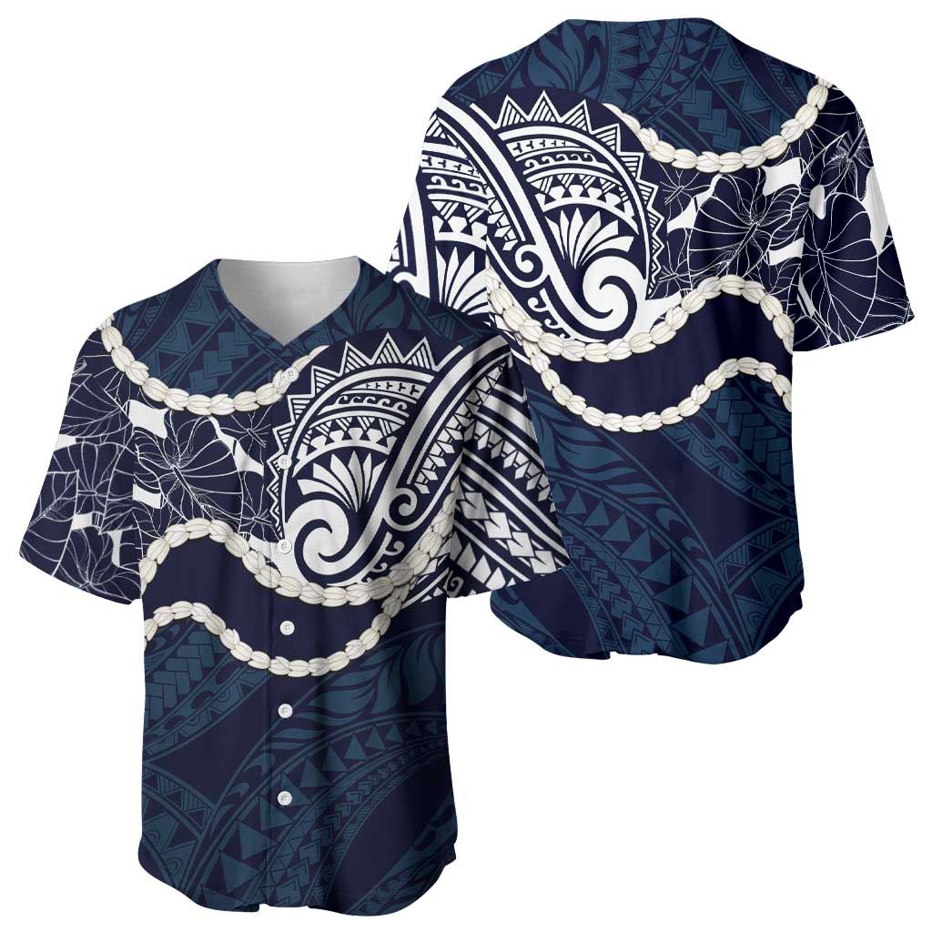 Aloha Hawaii Kalo Pikake Lei Baseball Jersey Chest Tattoo Oxford Blue Hawaiian Pattern