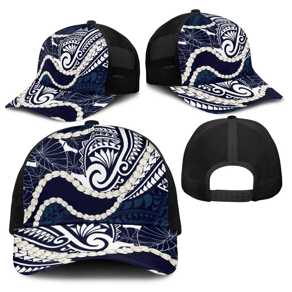 Aloha Hawaii Kalo Pikake Lei Baseball Net Cap Chest Tattoo Oxford Blue Hawaiian Pattern