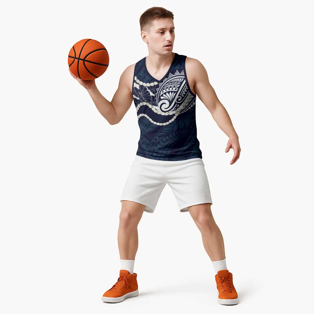 Aloha Hawaii Kalo Pikake Lei Basketball Jersey Chest Tattoo Oxford Blue Hawaiian Pattern LT14 - Polynesian Pride