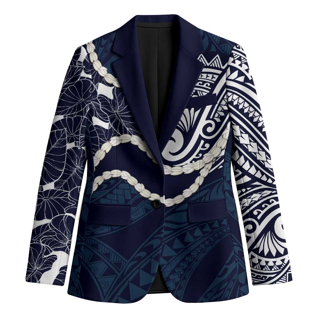 Aloha Hawaii Kalo Pikake Lei Blazer Chest Tattoo Oxford Blue Hawaiian Pattern