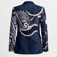 Aloha Hawaii Kalo Pikake Lei Blazer Chest Tattoo Oxford Blue Hawaiian Pattern