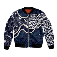 Aloha Hawaii Kalo Pikake Lei Bomber Jacket Chest Tattoo Oxford Blue Hawaiian Pattern LT14 Unisex Oxford Blue - Polynesian Pride