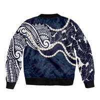 Aloha Hawaii Kalo Pikake Lei Bomber Jacket Chest Tattoo Oxford Blue Hawaiian Pattern LT14 - Polynesian Pride