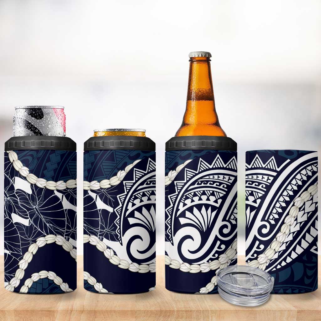 Aloha Hawaii Kalo Pikake Lei 4 in 1 Can Cooler Tumbler Chest Tattoo Oxford Blue Hawaiian Pattern