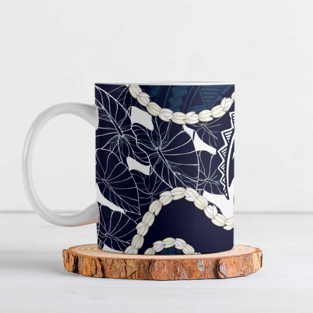 Aloha Hawaii Kalo Pikake Lei Ceramic Mug Chest Tattoo Oxford Blue Hawaiian Pattern