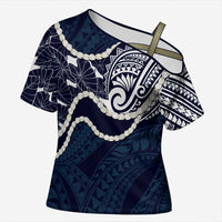 Aloha Hawaii Kalo Pikake Lei Cross Shoulder Shirt Chest Tattoo Oxford Blue Hawaiian Pattern LT14 Female Oxford Blue - Polynesian Pride