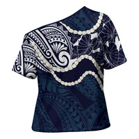 Aloha Hawaii Kalo Pikake Lei Cross Shoulder Shirt Chest Tattoo Oxford Blue Hawaiian Pattern LT14 - Polynesian Pride