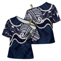 Aloha Hawaii Kalo Pikake Lei Cross Shoulder Shirt Chest Tattoo Oxford Blue Hawaiian Pattern LT14 - Polynesian Pride