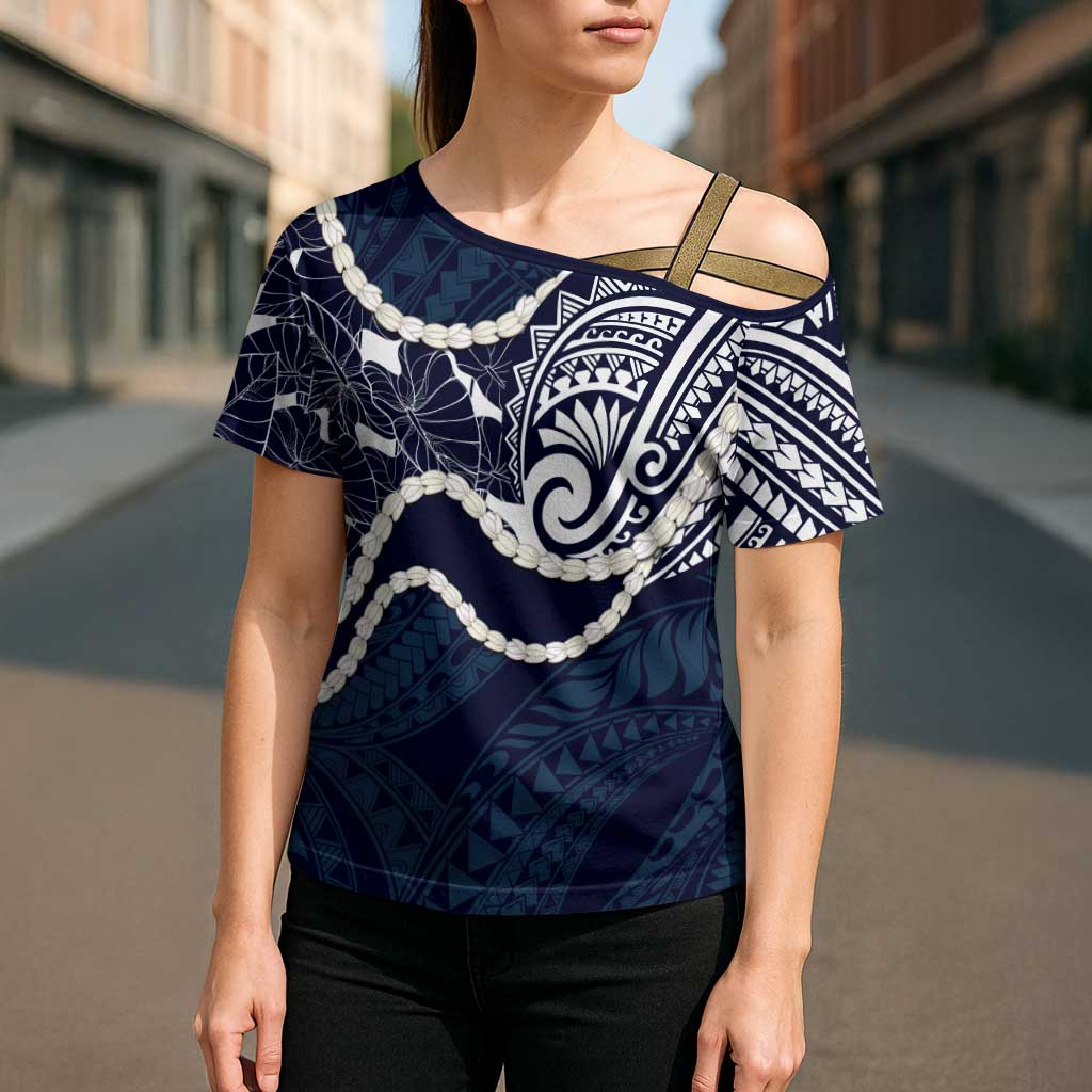 Aloha Hawaii Kalo Pikake Lei Cross Shoulder Shirt Chest Tattoo Oxford Blue Hawaiian Pattern LT14 - Polynesian Pride
