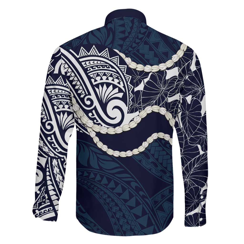 Aloha Hawaii Kalo Pikake Lei Family Matching Puletasi and Hawaiian Shirt Chest Tattoo Oxford Blue Hawaiian Pattern