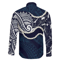 Aloha Hawaii Kalo Pikake Lei Family Matching Puletasi and Hawaiian Shirt Chest Tattoo Oxford Blue Hawaiian Pattern