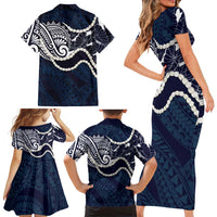 Aloha Hawaii Kalo Pikake Lei Family Matching Short Sleeve Bodycon Dress and Hawaiian Shirt Chest Tattoo Oxford Blue Hawaiian Pattern