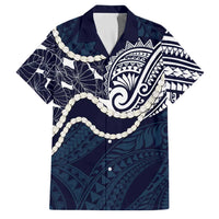 Aloha Hawaii Kalo Pikake Lei Family Matching Short Sleeve Bodycon Dress and Hawaiian Shirt Chest Tattoo Oxford Blue Hawaiian Pattern