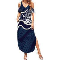 Aloha Hawaii Kalo Pikake Lei Family Matching Summer Maxi Dress and Hawaiian Shirt Chest Tattoo Oxford Blue Hawaiian Pattern