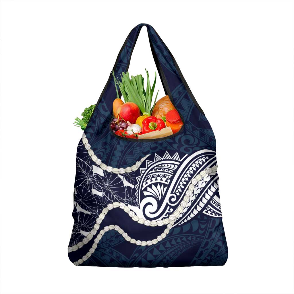 Aloha Hawaii Kalo Pikake Lei Grocery Bag Chest Tattoo Oxford Blue Hawaiian Pattern