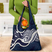 Aloha Hawaii Kalo Pikake Lei Grocery Bag Chest Tattoo Oxford Blue Hawaiian Pattern