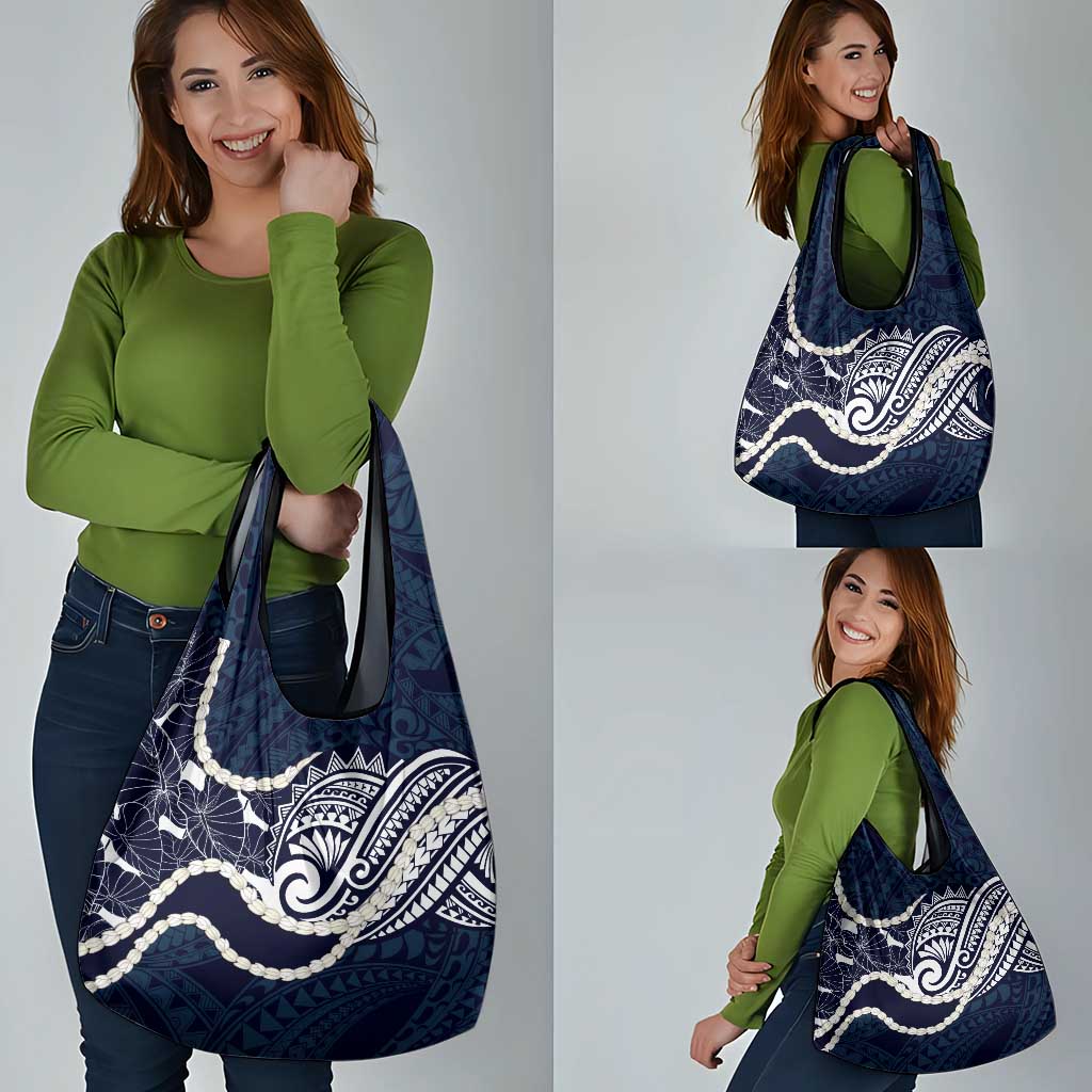 Aloha Hawaii Kalo Pikake Lei Grocery Bag Chest Tattoo Oxford Blue Hawaiian Pattern