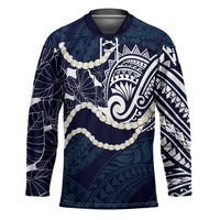Aloha Hawaii Kalo Pikake Lei Hockey Jersey Chest Tattoo Oxford Blue Hawaiian Pattern LT14 Unisex Oxford Blue - Polynesian Pride