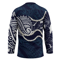 Aloha Hawaii Kalo Pikake Lei Hockey Jersey Chest Tattoo Oxford Blue Hawaiian Pattern LT14 - Polynesian Pride