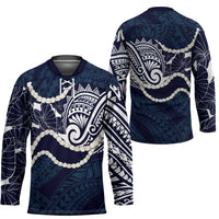 Aloha Hawaii Kalo Pikake Lei Hockey Jersey Chest Tattoo Oxford Blue Hawaiian Pattern LT14 - Polynesian Pride