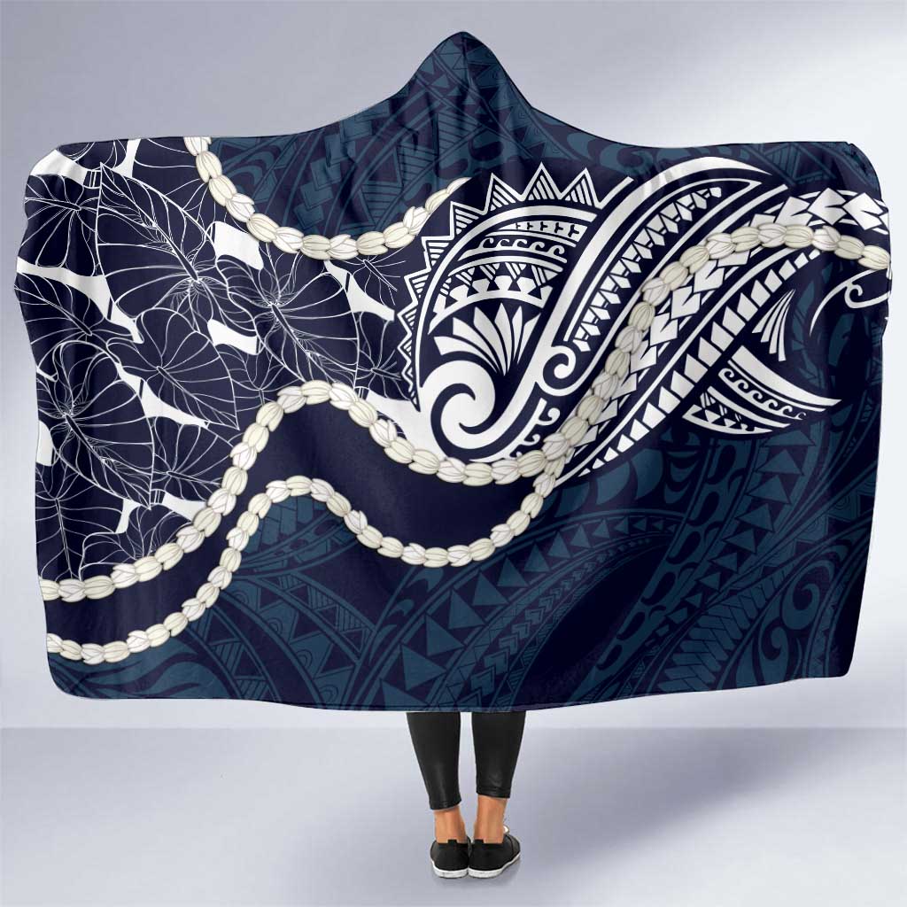 Aloha Hawaii Kalo Pikake Lei Hooded Blanket Chest Tattoo Oxford Blue Hawaiian Pattern