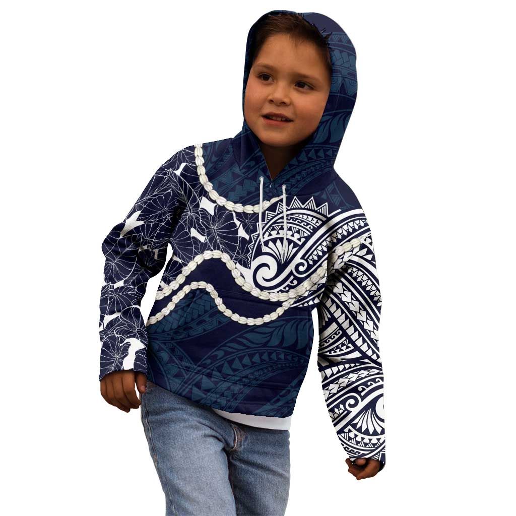 Aloha Hawaii Kalo Pikake Lei Kid Hoodie Chest Tattoo Oxford Blue Hawaiian Pattern