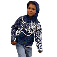 Aloha Hawaii Kalo Pikake Lei Kid Hoodie Chest Tattoo Oxford Blue Hawaiian Pattern