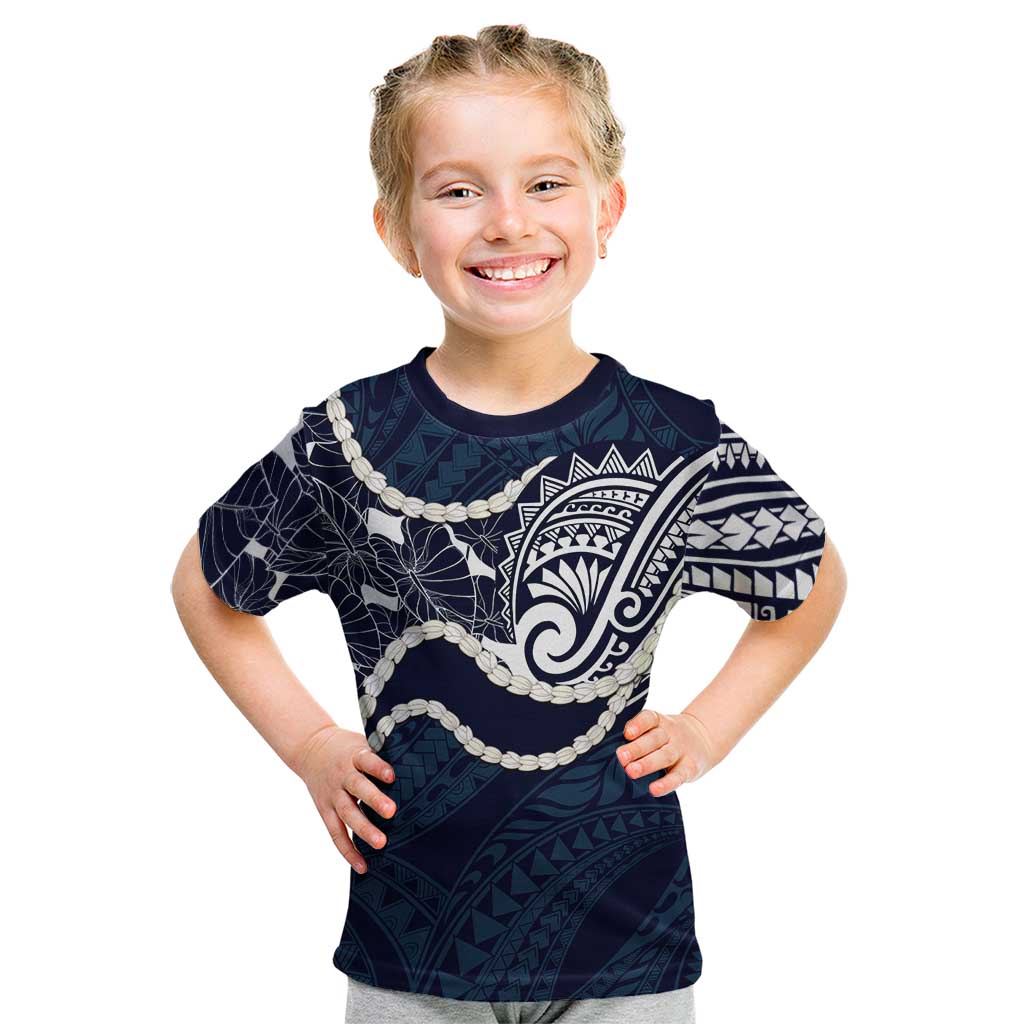 Aloha Hawaii Kalo Pikake Lei Kid T Shirt Chest Tattoo Oxford Blue Hawaiian Pattern LT14 Oxford Blue - Polynesian Pride
