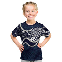 Aloha Hawaii Kalo Pikake Lei Kid T Shirt Chest Tattoo Oxford Blue Hawaiian Pattern LT14 Oxford Blue - Polynesian Pride