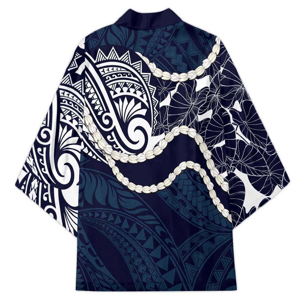 Aloha Hawaii Kalo Pikake Lei Kimono Chest Tattoo Oxford Blue Hawaiian Pattern