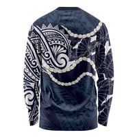 Aloha Hawaii Kalo Pikake Lei Long Sleeve Shirt Chest Tattoo Oxford Blue Hawaiian Pattern