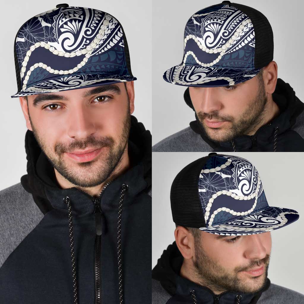 Aloha Hawaii Kalo Pikake Lei Mesh Trucker Cap Chest Tattoo Oxford Blue Hawaiian Pattern