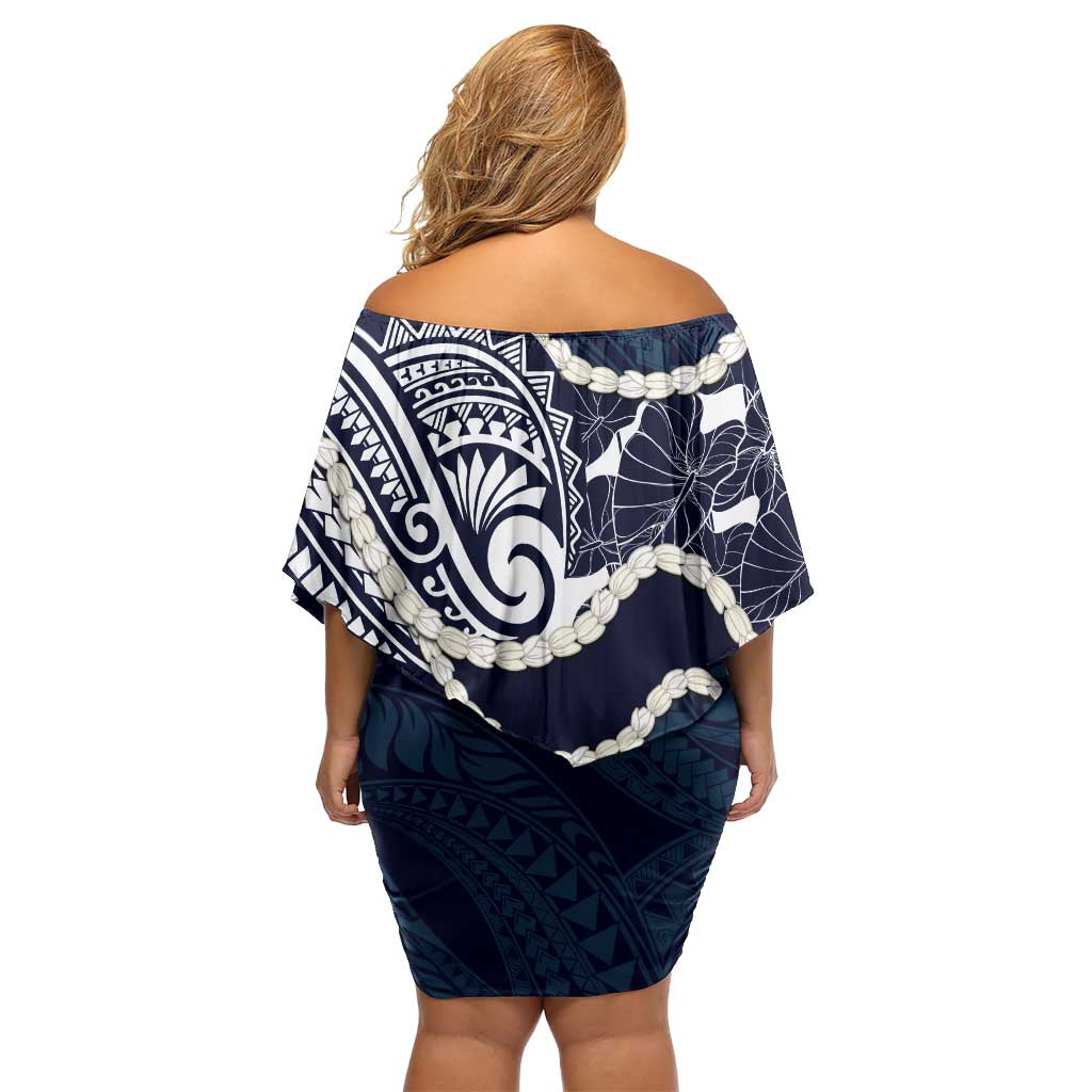 Aloha Hawaii Kalo Pikake Lei Off Shoulder Short Dress Chest Tattoo Oxford Blue Hawaiian Pattern LT14 - Polynesian Pride