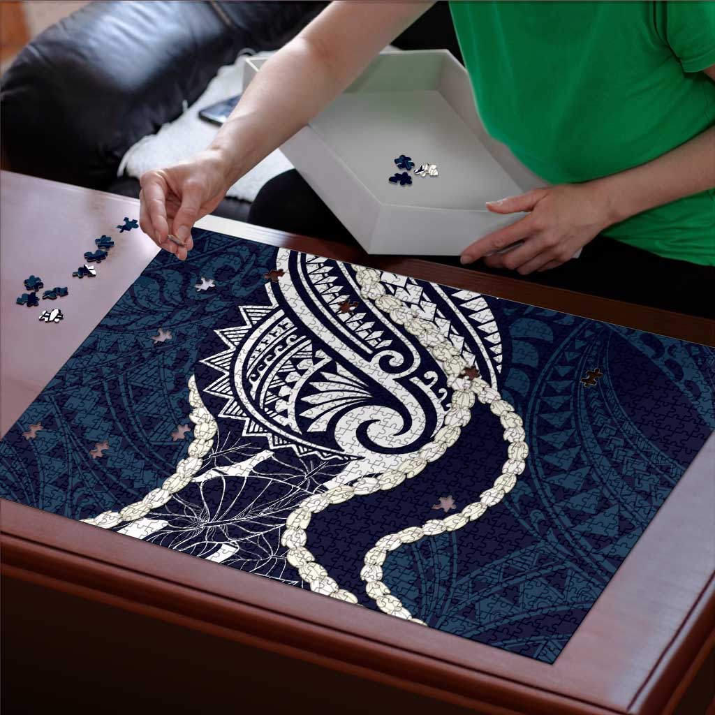 Aloha Hawaii Kalo Pikake Lei Puzzle Chest Tattoo Oxford Blue Hawaiian Pattern