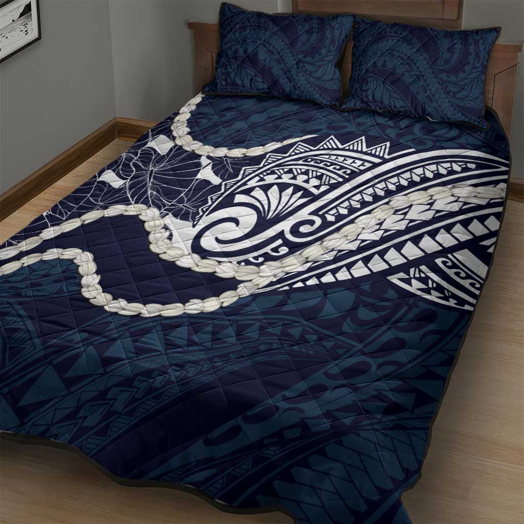 Aloha Hawaii Kalo Pikake Lei Quilt Bed Set Chest Tattoo Oxford Blue Hawaiian Pattern