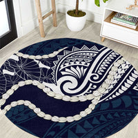 Aloha Hawaii Kalo Pikake Lei Round Carpet Chest Tattoo Oxford Blue Hawaiian Pattern