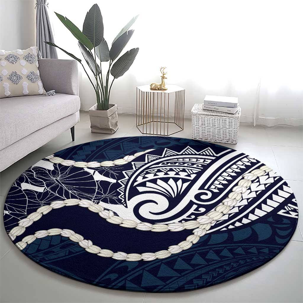 Aloha Hawaii Kalo Pikake Lei Round Carpet Chest Tattoo Oxford Blue Hawaiian Pattern