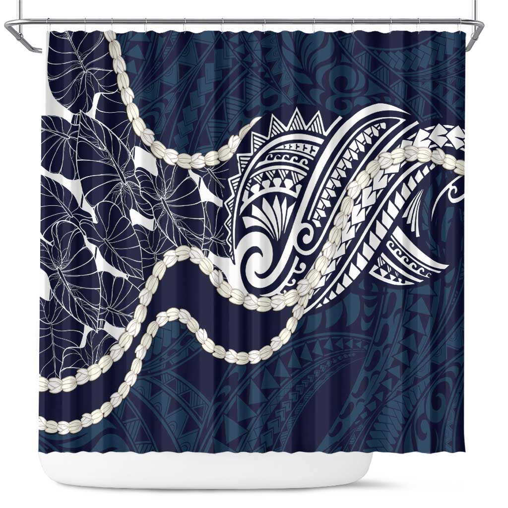 Aloha Hawaii Kalo Pikake Lei Shower Curtain Chest Tattoo Oxford Blue Hawaiian Pattern LT14 Oxford Blue - Polynesian Pride
