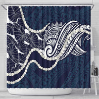 Aloha Hawaii Kalo Pikake Lei Shower Curtain Chest Tattoo Oxford Blue Hawaiian Pattern LT14 - Polynesian Pride