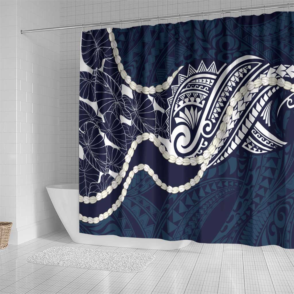 Aloha Hawaii Kalo Pikake Lei Shower Curtain Chest Tattoo Oxford Blue Hawaiian Pattern LT14 - Polynesian Pride