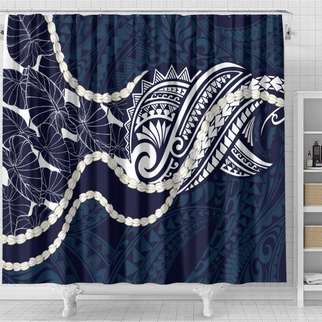 Aloha Hawaii Kalo Pikake Lei Shower Curtain Chest Tattoo Oxford Blue Hawaiian Pattern LT14 - Polynesian Pride