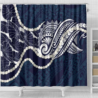 Aloha Hawaii Kalo Pikake Lei Shower Curtain Chest Tattoo Oxford Blue Hawaiian Pattern LT14 - Polynesian Pride