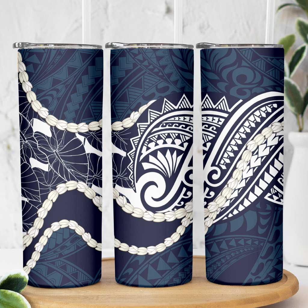 Aloha Hawaii Kalo Pikake Lei Skinny Tumbler Chest Tattoo Oxford Blue Hawaiian Pattern