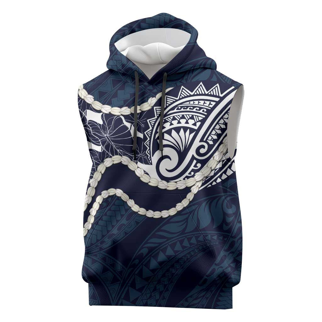 Aloha Hawaii Kalo Pikake Lei Sleeveless Hoodie Chest Tattoo Oxford Blue Hawaiian Pattern