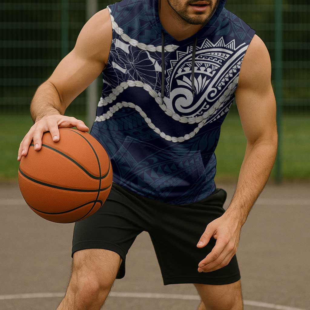 Aloha Hawaii Kalo Pikake Lei Sleeveless Hoodie Chest Tattoo Oxford Blue Hawaiian Pattern