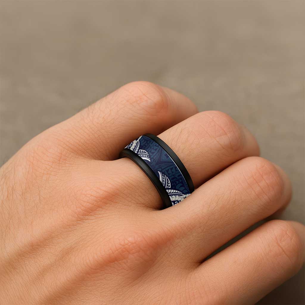 Aloha Hawaii Kalo Pikake Lei Spinner Ring Chest Tattoo Oxford Blue Hawaiian Pattern