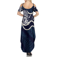 Aloha Hawaii Kalo Pikake Lei Summer Maxi Dress Chest Tattoo Oxford Blue Hawaiian Pattern